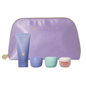 Tatcha’s Travel Essentials Set – Trial-Size Bestselling Japanese Skincare – Travel Bag with a Mini Rice Wash, Dewy Skin Cream, Water Cream, and Kissu Lip Mask – TSA Friendly Kit & Gift Set